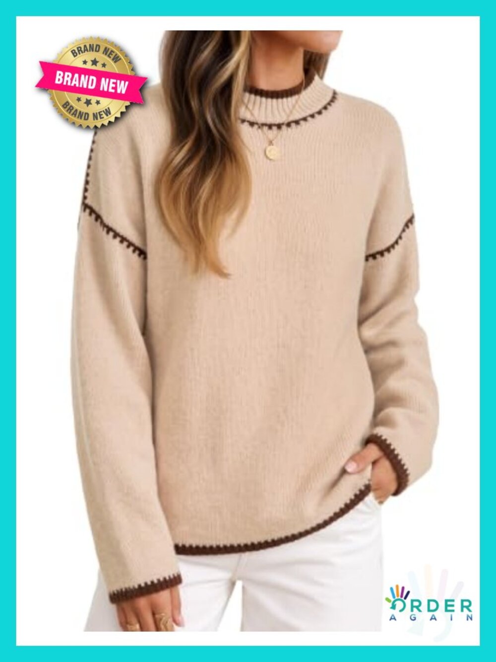 Oversized Mock Neck Long Sleeve Knit Pullover Sweater for Women